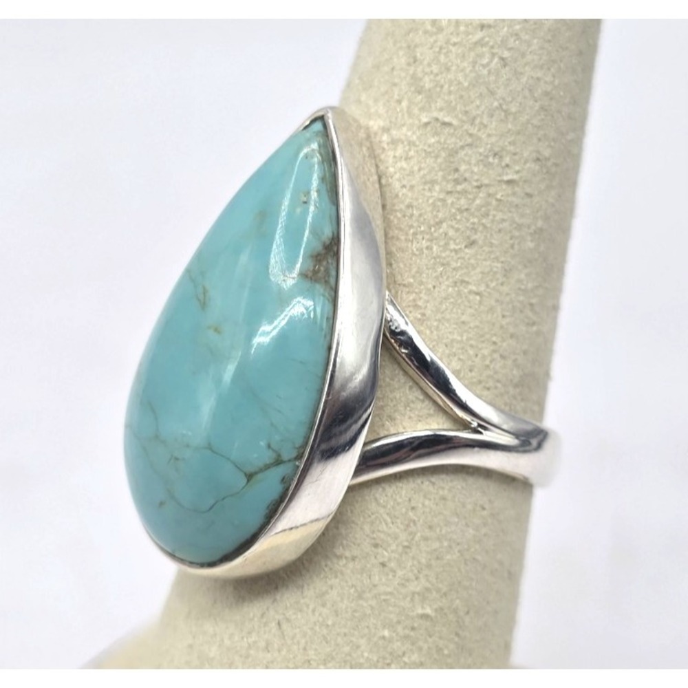 Large Arizona Turquoise Ring Size 8 Teardrop Sterling‎ Silver 925 Handmade NWT